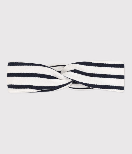 Babies' Stripy Jersey Headband MARSHMALLOW white/SMOKING blue