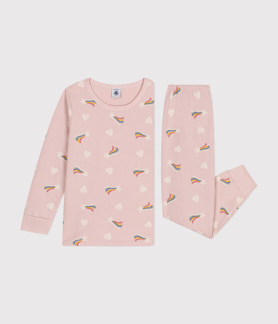 Children's brushed fleece pyjamas printed with stars and hearts SALINE pink/MULTICO white