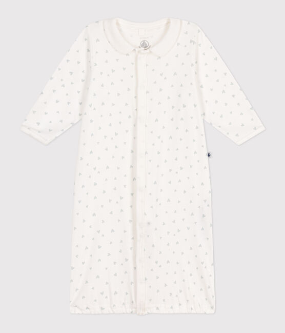 Babies' cotton one-piece/sleep sack with a collar with little hearts MARSHMALLOW white/MULTICO white