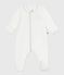 Babies' plain velour pyjama suit with a collar MARSHMALLOW white
