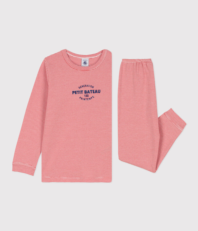 Children's Unisex Striped Cotton Pyjamas orange/white