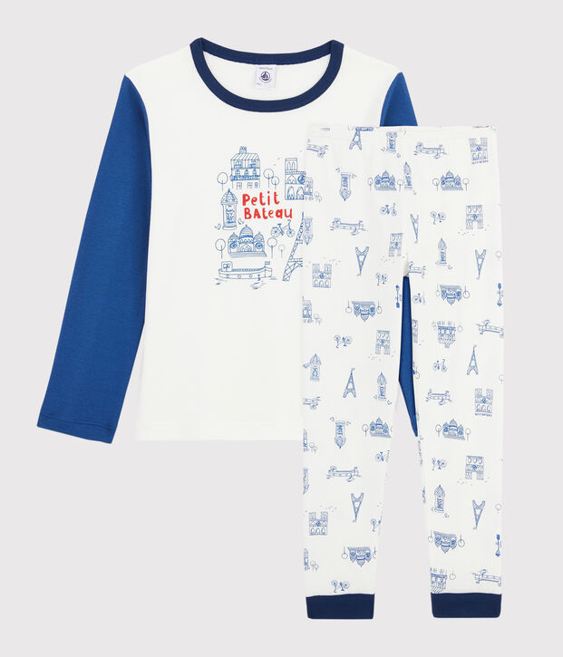 Boys' Paris Motif Ribbed Pyjamas white/blue/multicolor