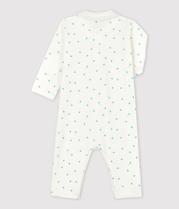 Babies' Footless Paw Print Cotton Sleepsuit white/grey