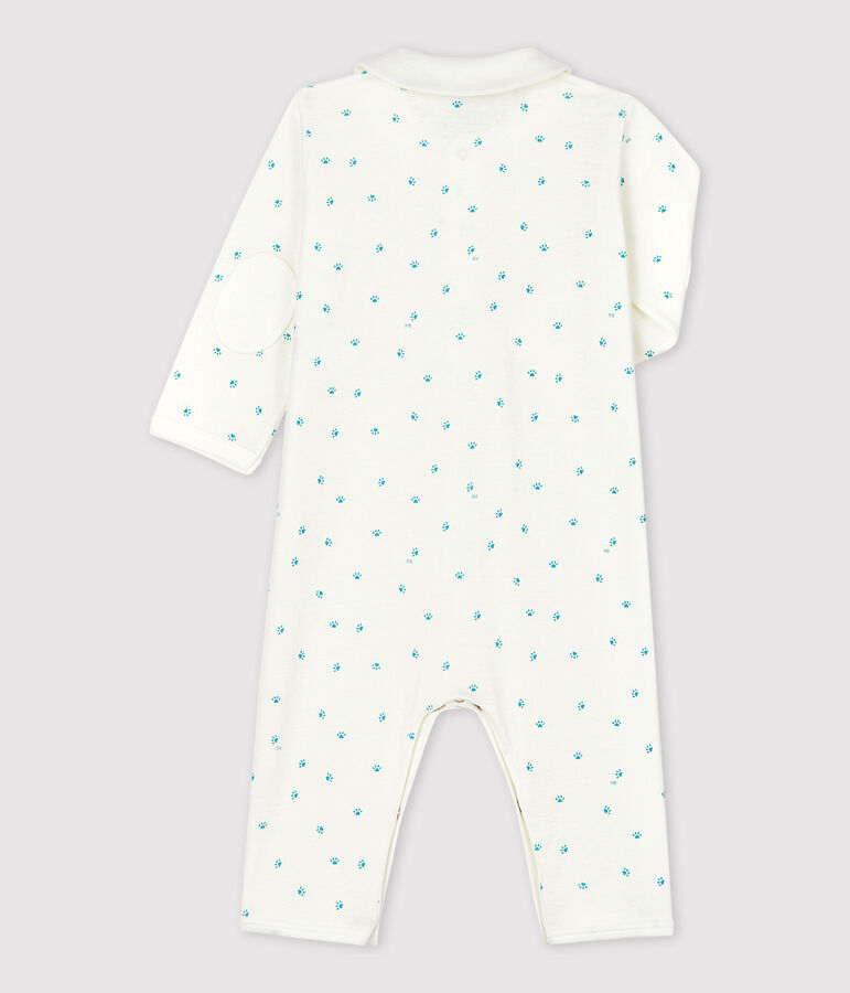 Babies' Footless Paw Print Cotton Sleepsuit white/grey