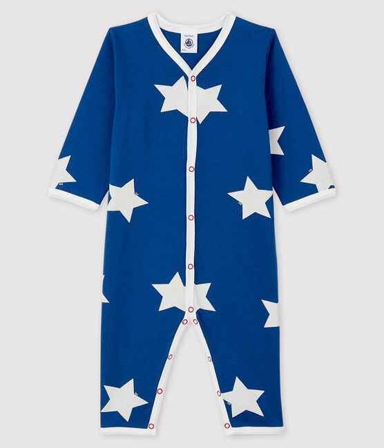 Babies' Blue Ribbed Sleepsuit with Big Stars MAJOR blue/MARSHMALLOW white
