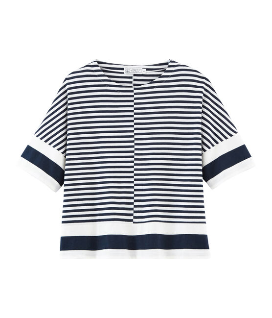 Women's short-sleeved graphic t-shirt SMOKING blue/MARSHMALLOW white