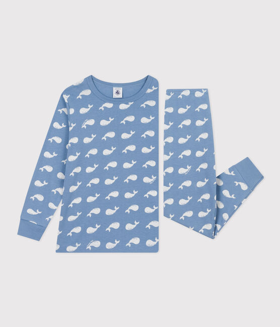 Children's Cotton Whale Print Pyjamas BEACH blue/MARSHMALLOW
