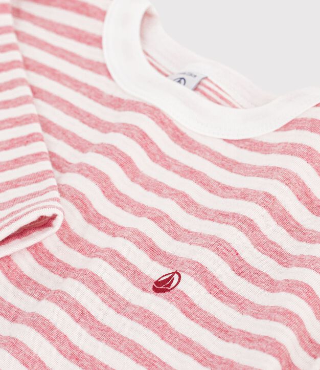 Children's long-sleeved stripy T-shirt pink/ecru