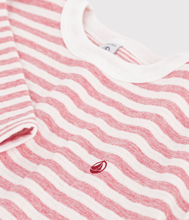 Children's long-sleeved stripy T-shirt pink/ecru
