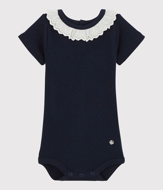 Baby Girls' Bodysuit with Eyelet Embroidery and Collar SMOKING