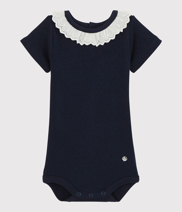 Baby Girls' Bodysuit with Eyelet Embroidery and Collar SMOKING blue