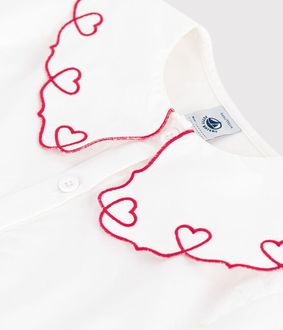 Children's short-sleeved blouse in plain cotton poplin. ECUME white