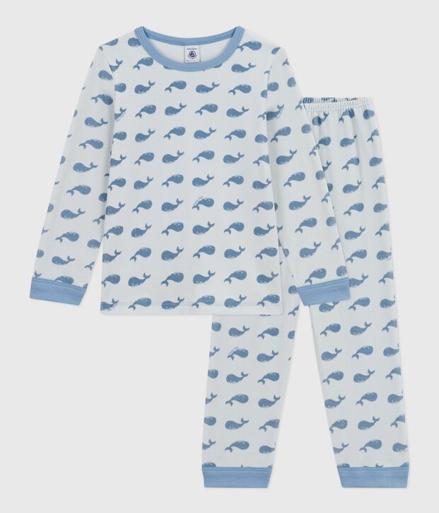 Children's whale-print velour pyjamas blue/blue