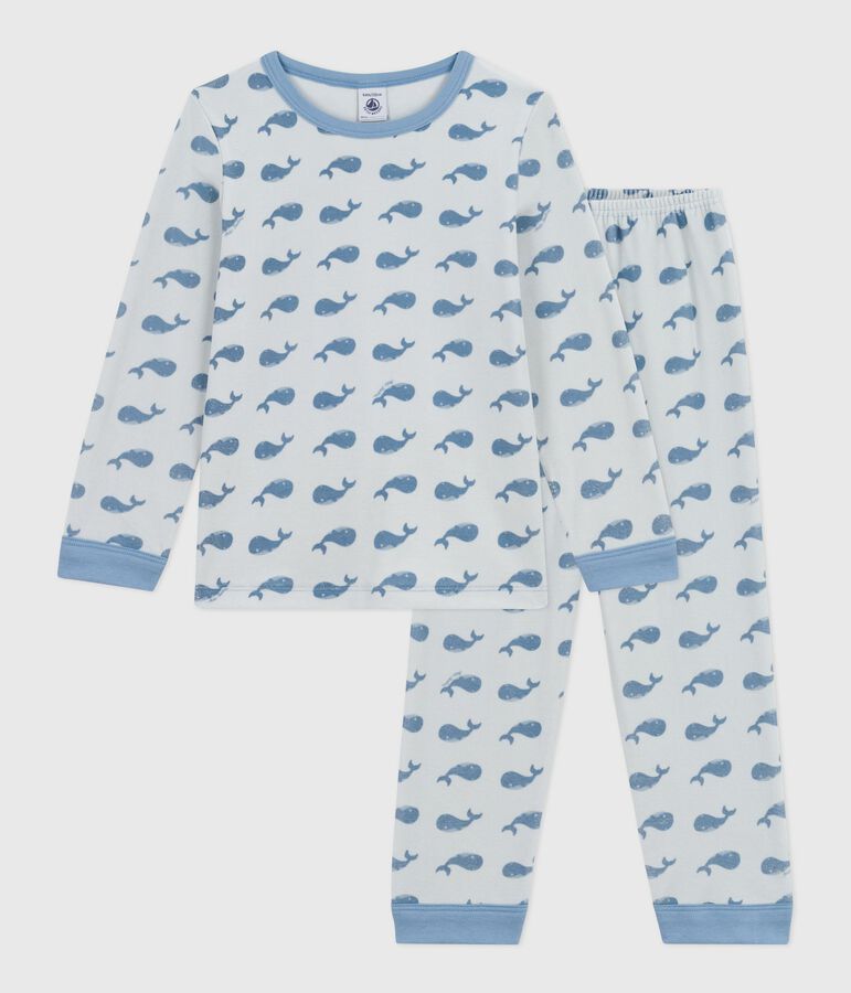 Children's whale-print velour pyjamas blue/blue