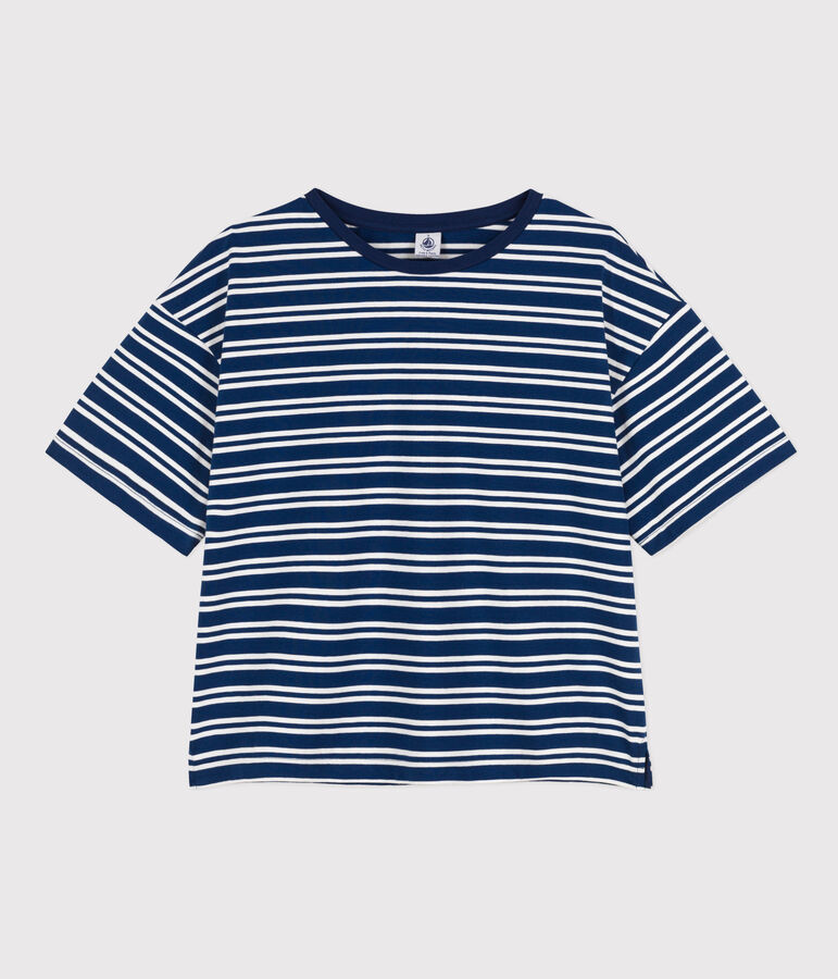 Women's Boxy Cotton T-Shirt blue/white