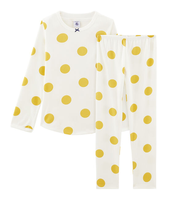 Girls' Ribbed Pyjamas MARSHMALLOW white/BLE yellow