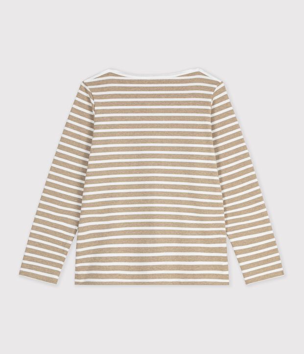Women's long-sleeved cotton Breton top beige/white