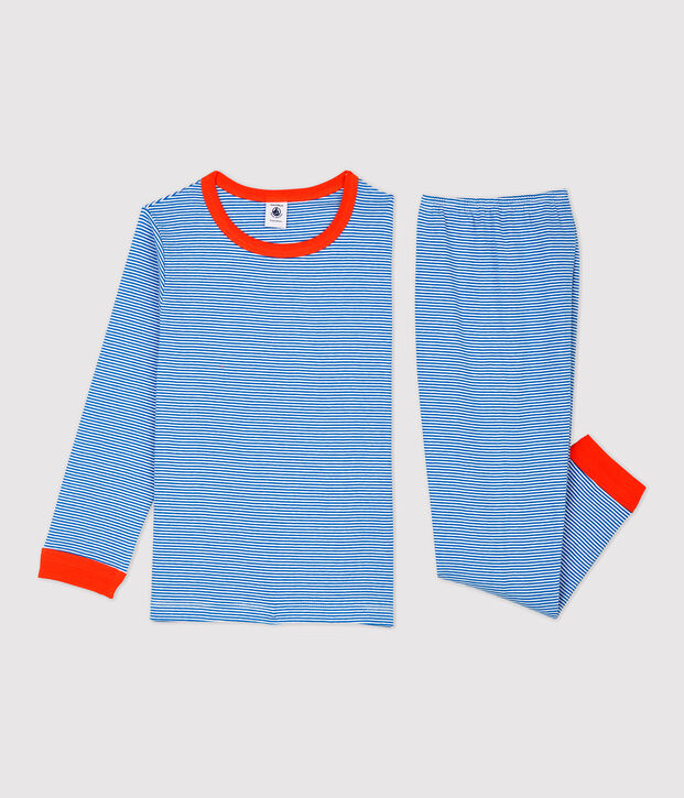Boys' Pinstriped Cotton Pyjamas blue/white