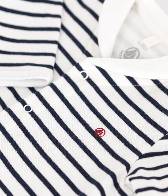 Babies' tube-knit pyjamas MARSHMALLOW white/SMOKING blue