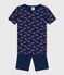 Children's unisex snug-fit cotton cropped pyjamas MEDIEVAL blue/MULTICO white