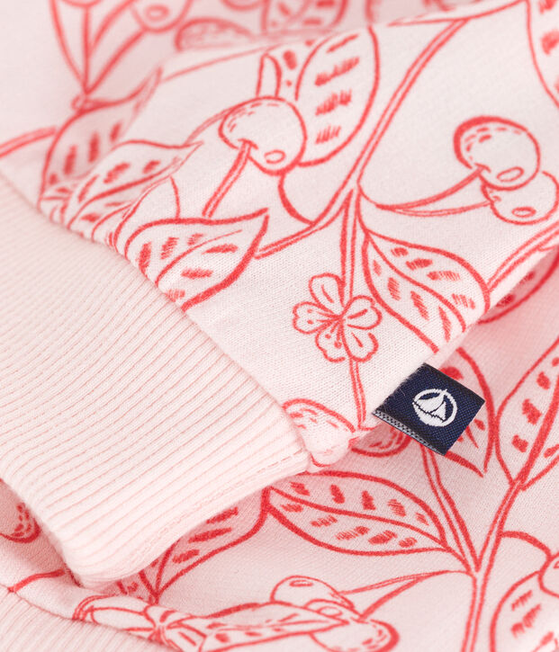 Babies' cotton sweatshirt with a pink cherry print pink/red