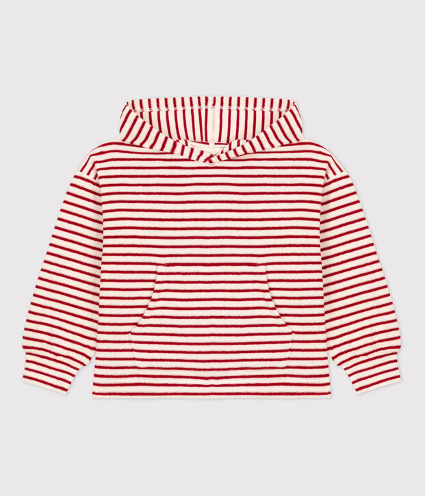Unisex Stripy Hooded Sweatshirt Ecru/red