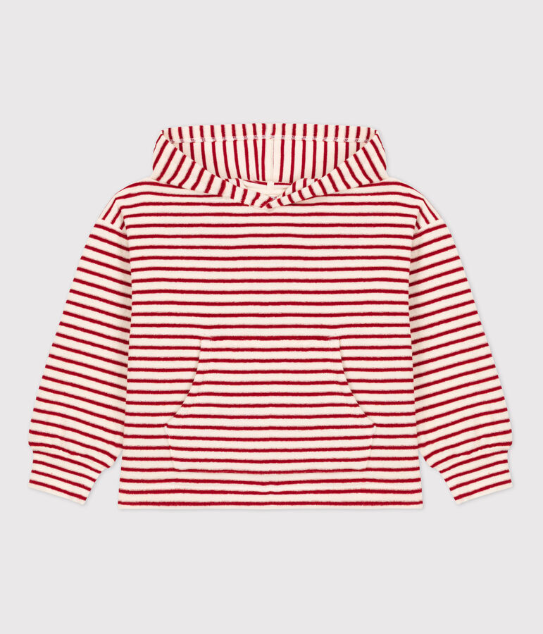 Unisex Stripy Hooded Sweatshirt Ecru/red