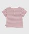 Babies' short-sleeved stripy cotton T-shirt MILK red/AMARANTE