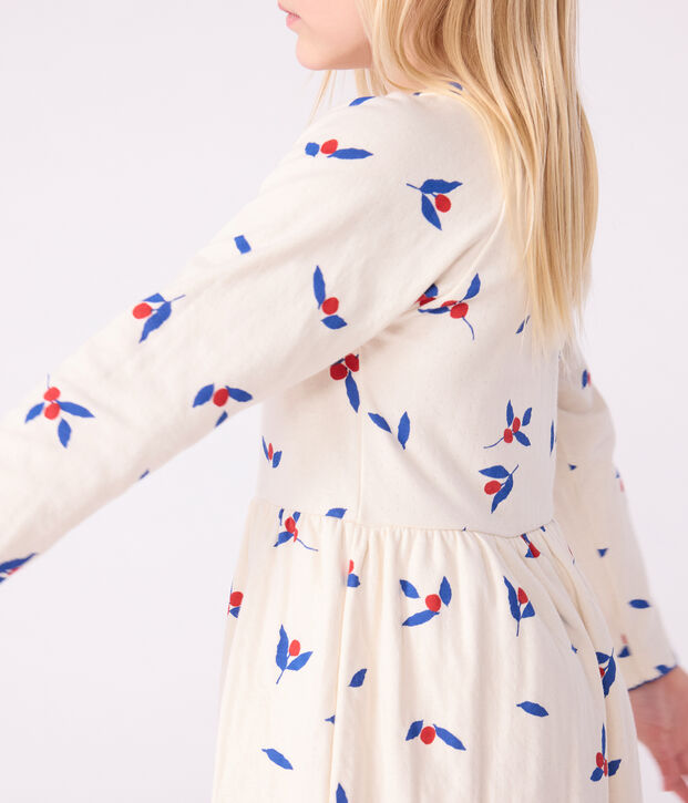 Children's long-sleeved cotton dress Ecru/multicolor
