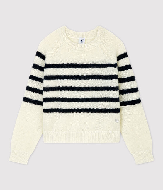 Girls' Mohair/Cotton Jumper MARSHMALLOW white/SMOKING blue