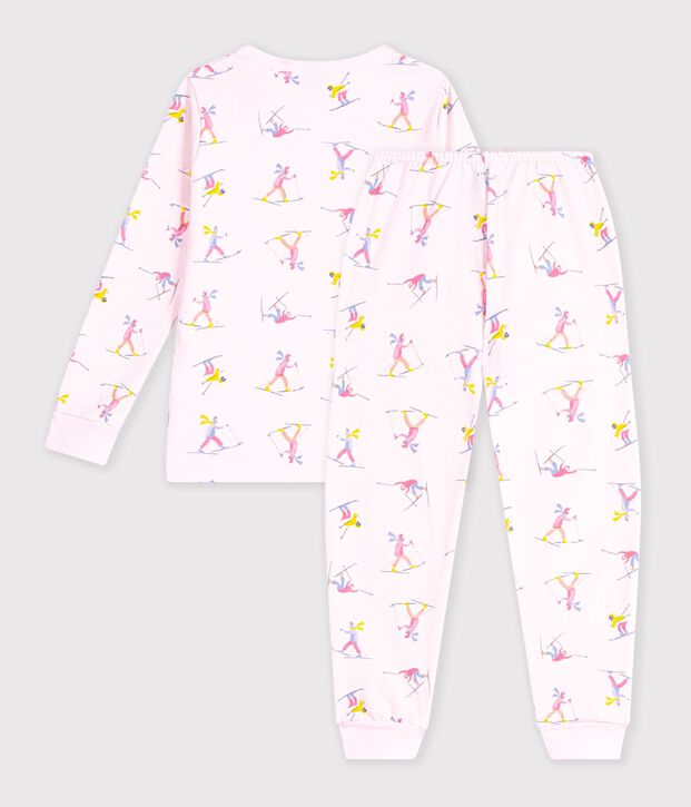 Children's pyjamas in ski-print fleece pink/multicolor