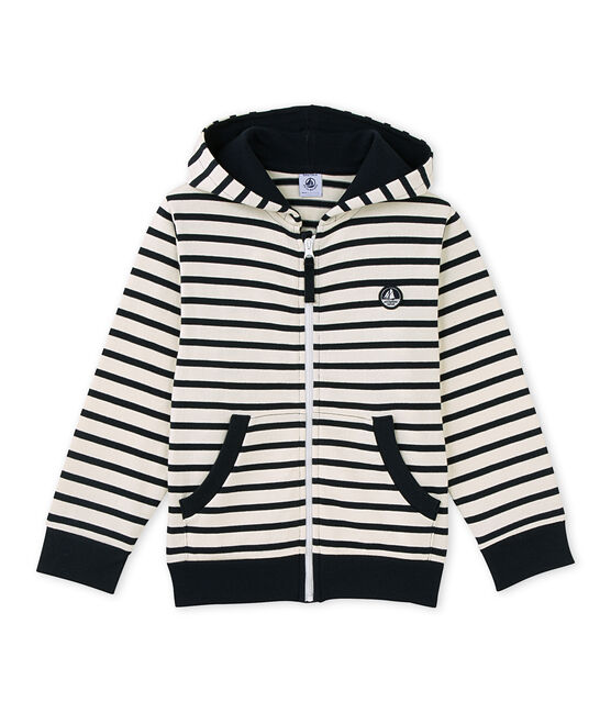 Sweat zippé garçon en jersey lourd COQUILLE beige/SMOKING blue