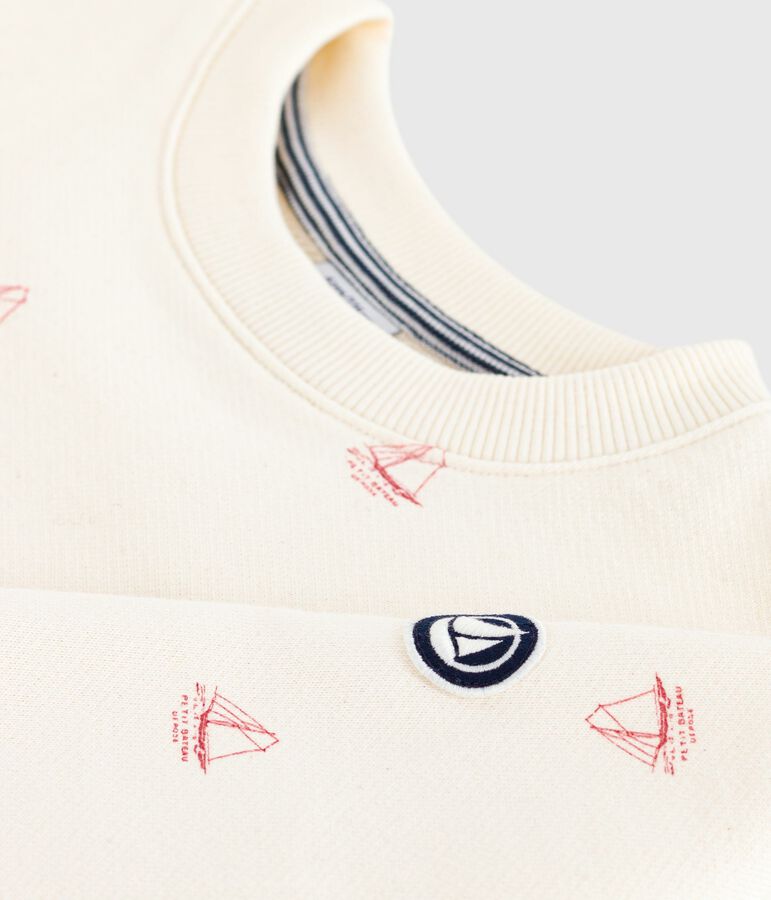 Children's printed cotton sweatshirt Ecru/red