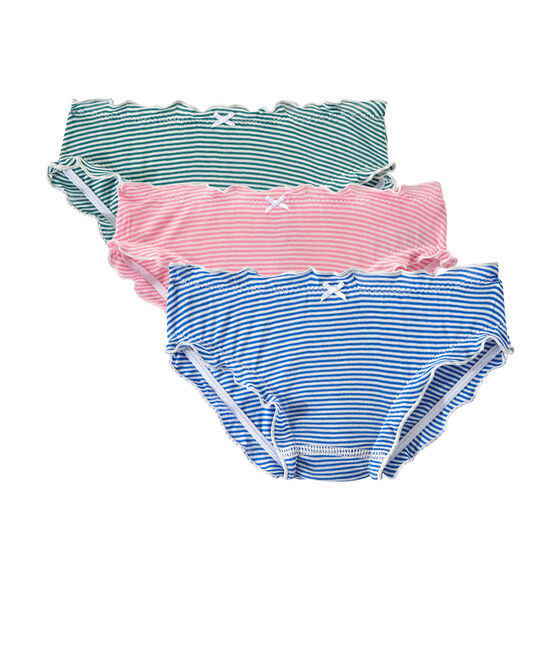 Set of 3 light cotton ruffled panties for woman . white