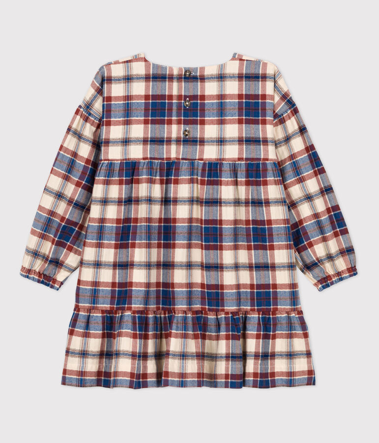 Girls' Long-Sleeved Checked Flannel Dress Ecru/multicolor