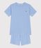 Children's short stripy cotton pyjamas EDNA blue/MARSHMALLOW white