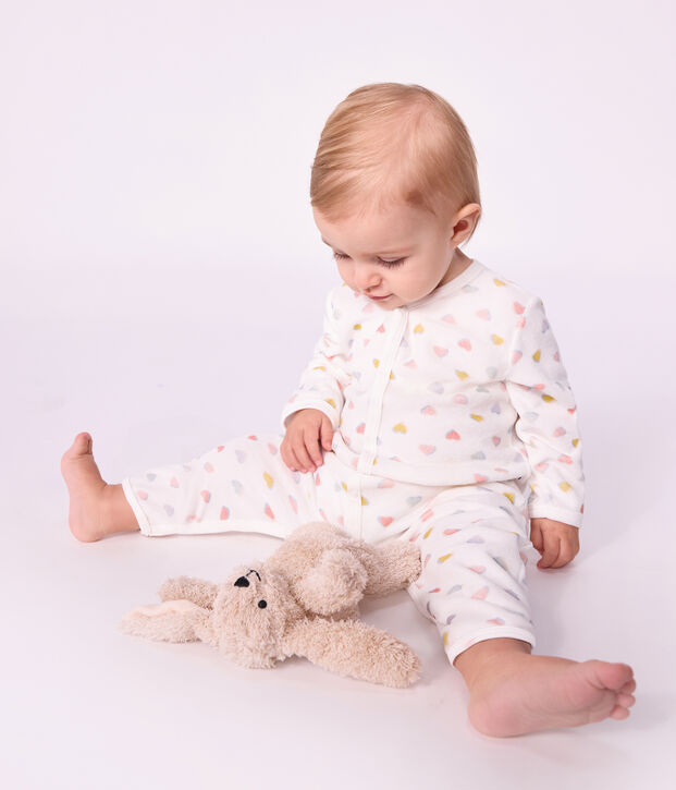 Babies' footless heart-print velour pyjama suit white/multicolor