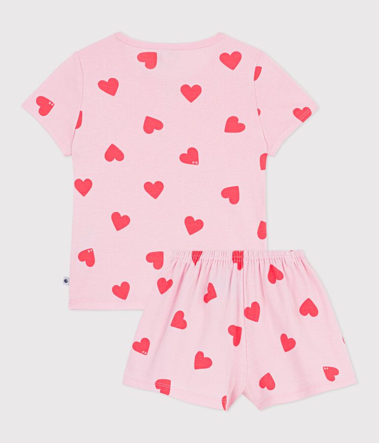 Children's short heart print cotton pyjamas pink/orange