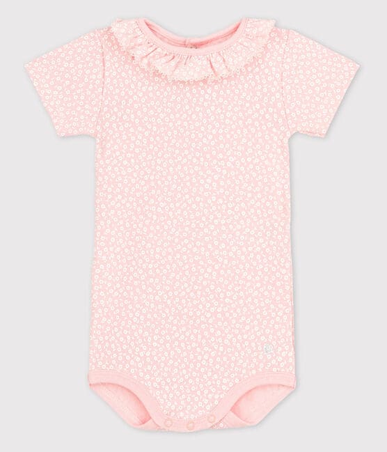 Babies' Short-Sleeved Bodysuit With Ruff MINOIS pink/MARSHMALLOW white
