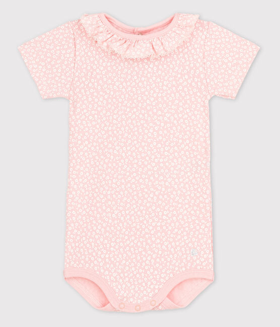 Babies' Short-Sleeved Bodysuit With Ruff MINOIS pink/MARSHMALLOW white