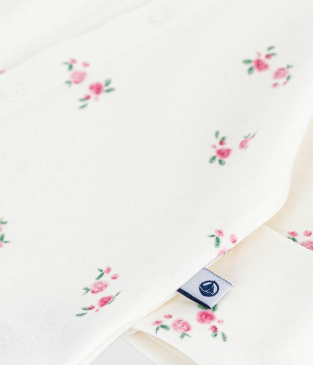 Babies' floral cotton pyjama suit with a collar white/multicolor