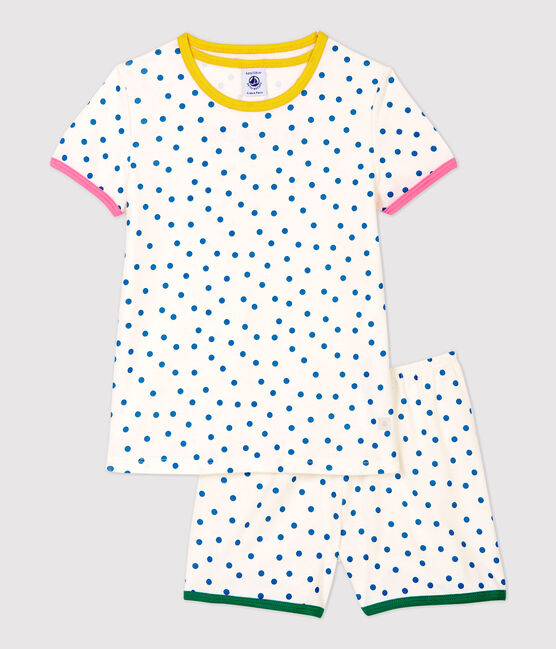 Girls' Blue Spotted Cotton Short Pyjamas MARSHMALLOW white/MALLARD