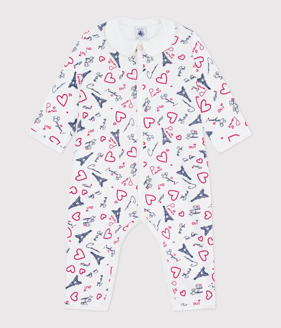 Babies' Paris-print footless cotton pyjama suit MARSHMALLOW white/MULTICO white