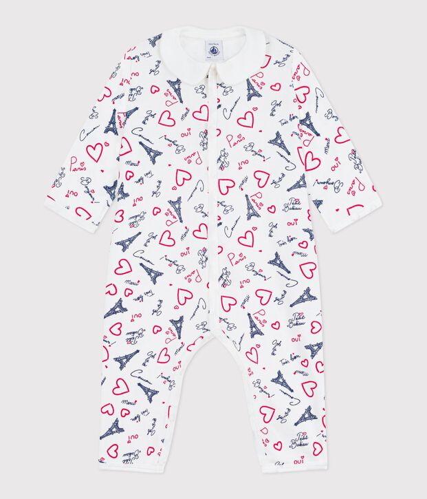 Babies' Paris-print footless cotton pyjama suit white/multicolor