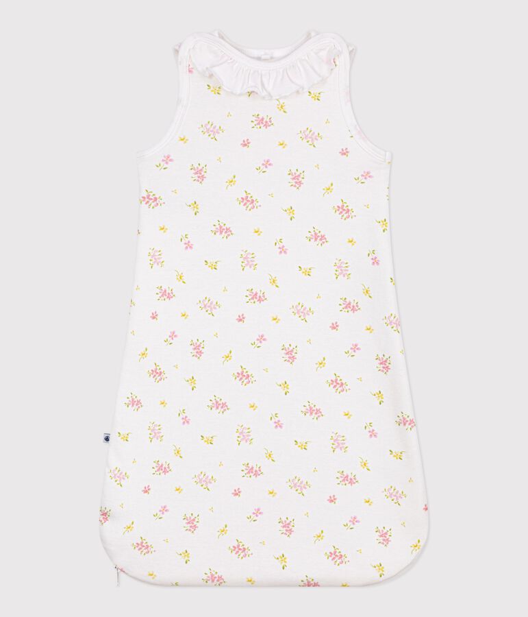 Babies' 1.5 TOG floral-print cotton sleeping bag MARSHMALLOW white/MULTICO white