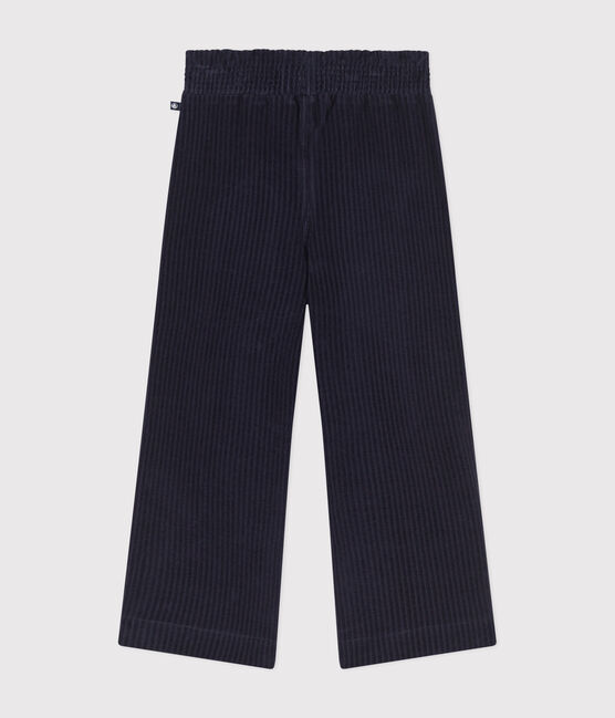 Girls' wide-leg fine velour trousers SMOKING blue