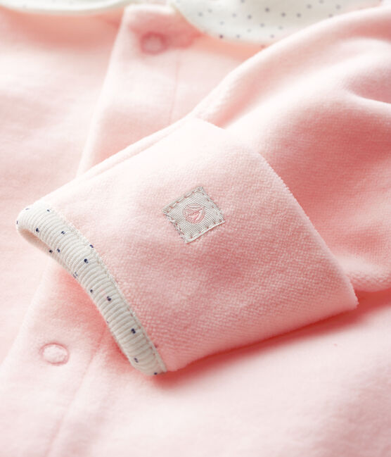 Babies' Pink Organic Cotton Velour Sleepsuit with Collar FLEUR pink