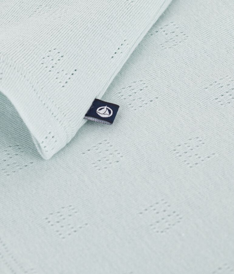 Babies' short-sleeved patterned openwork cotton polo shirt blue