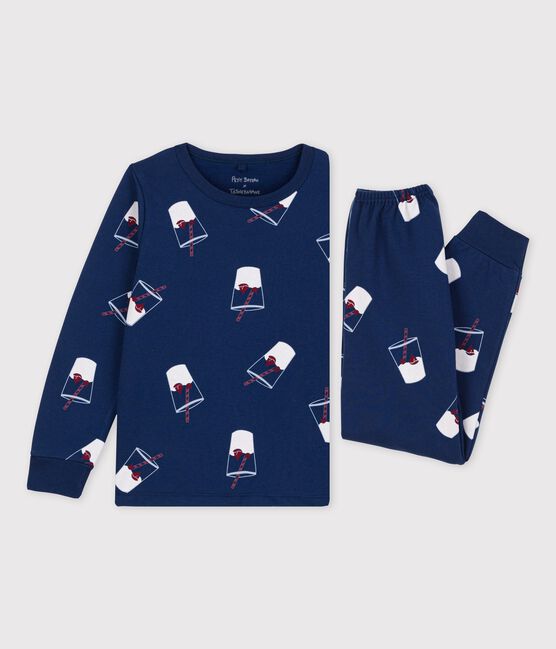 Children's Organic Cotton Pyjamas Tajinebanane x Petit Bateau MEDIEVAL blue/MULTICO white