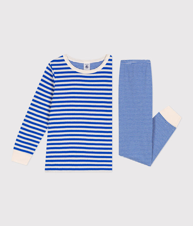 Babies' stripy tube knit pyjamas blue/ecru